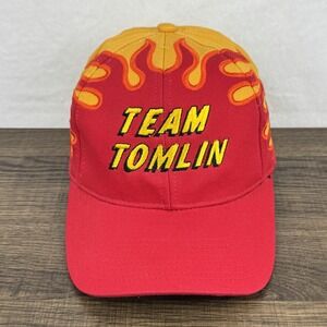 Team Tomlin Hat Cap Strap Back One Size Red Yellow Flame Embroidered Mens